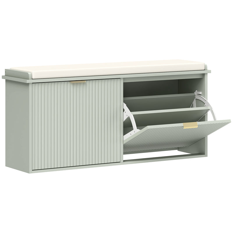 Green Shoe Storage Bench with Cushion Seat Holds Ten Pairs by HOMCOM