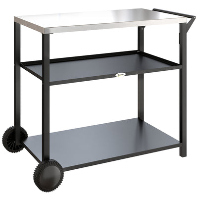 Outdoor BBQ Prep Table with Stainless Steel Top and Shelves for Easy Garden Cooking Black Outsunny