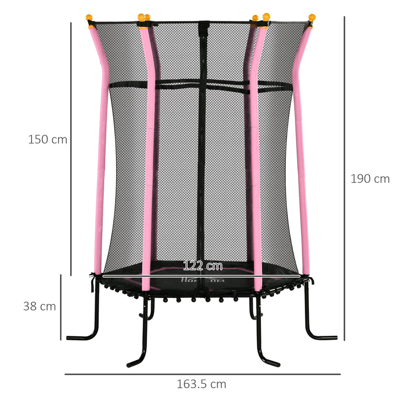 Pink Kids Trampoline with Safety Enclosure for Ages 3-10 by HOMCOM