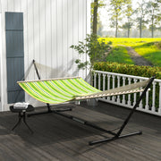 Double Garden Hammock with Adjustable Steel Stand and Pillow for Patio or Beach Green Stripes AOSOM