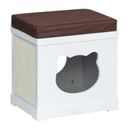 Cat House Bed with Soft Cushion and Removable Scratching Pad for Small Cats White AOSOM