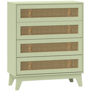 Light Green 4 Drawer Chest of Drawers with Rattan Front for Bedroom and Living Room Storage