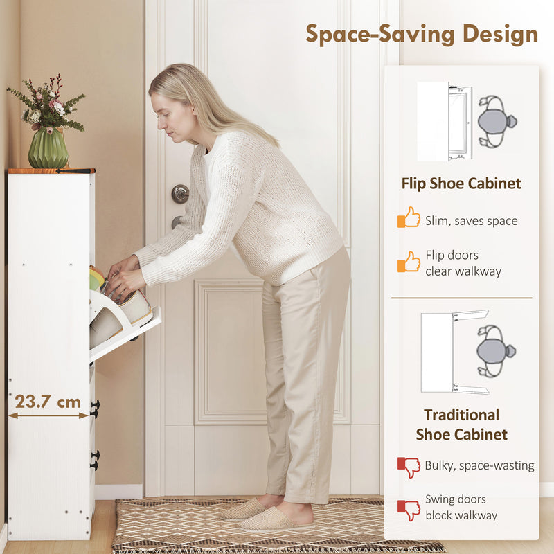 Slim Shoe Storage Cabinet for Hallway Organisation with Adjustable Shelves White Brown