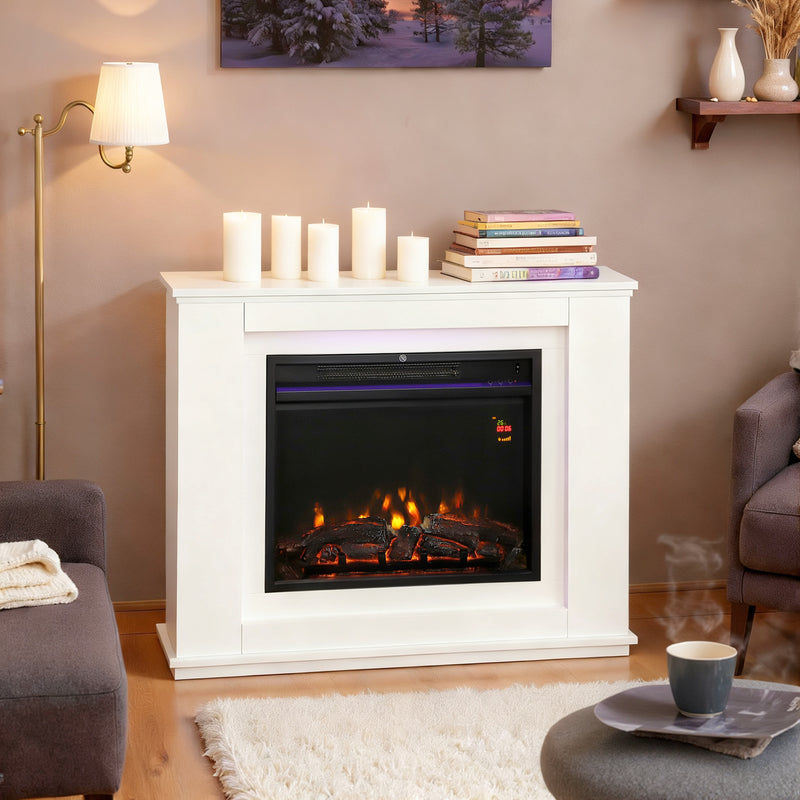Electric Fireplace with Remote Timer and 12 Colour Flame for Living Room Heating White