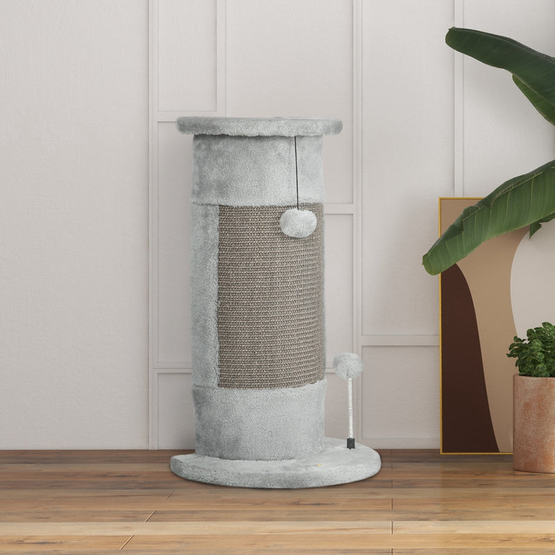 Cat Scratching Post 58cm Tall with Plush Cover and Play Balls for Corner Use Grey