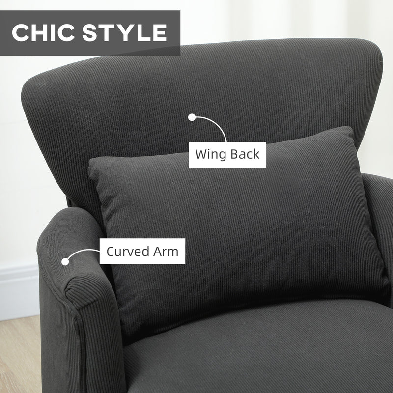 Retro Corduroy Accent Chair With Padded Seat Ideal for Living Rooms or Bedrooms Black