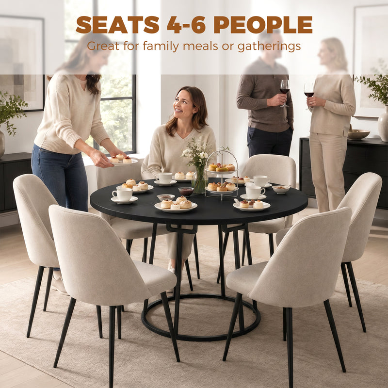 Round Dining Table for 4 to 6 People Compact Easy Clean Design Black