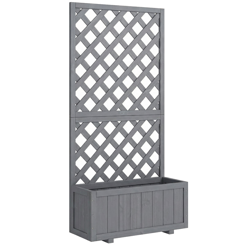 Wooden Planter Box with Trellis for Climbing Plants and Herbs Outdoor Grey