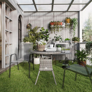 Grey Round 4 Seater Rattan Garden Table with Wood Effect Top for Outdoor Dining 70cm