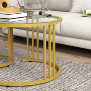 Set of 2 Nesting Round Coffee Tables with Tempered Glass Tops for Living Room, Gold Tone