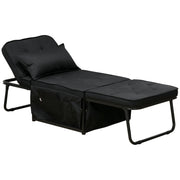 Folding Sleeper Chair Bed with Adjustable Backrest and Side Pockets for Lounge Use Black