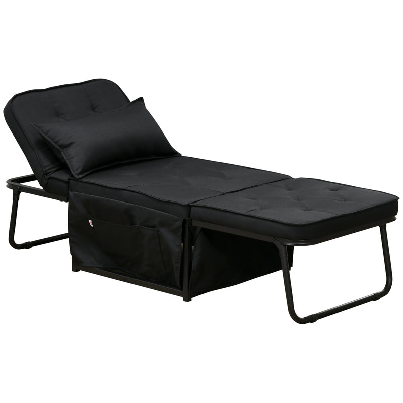 Folding Sleeper Chair Bed with Adjustable Backrest and Side Pockets for Lounge Use Black