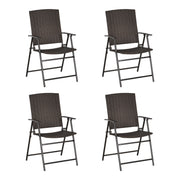 Set of 4 Brown Folding Rattan Chairs for Garden or Patio with Comfortable Seating