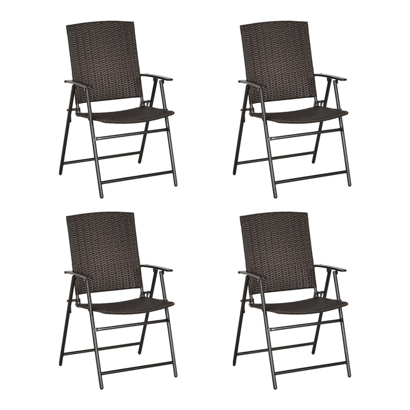 Set of 4 Brown Folding Rattan Chairs for Garden or Patio with Comfortable Seating