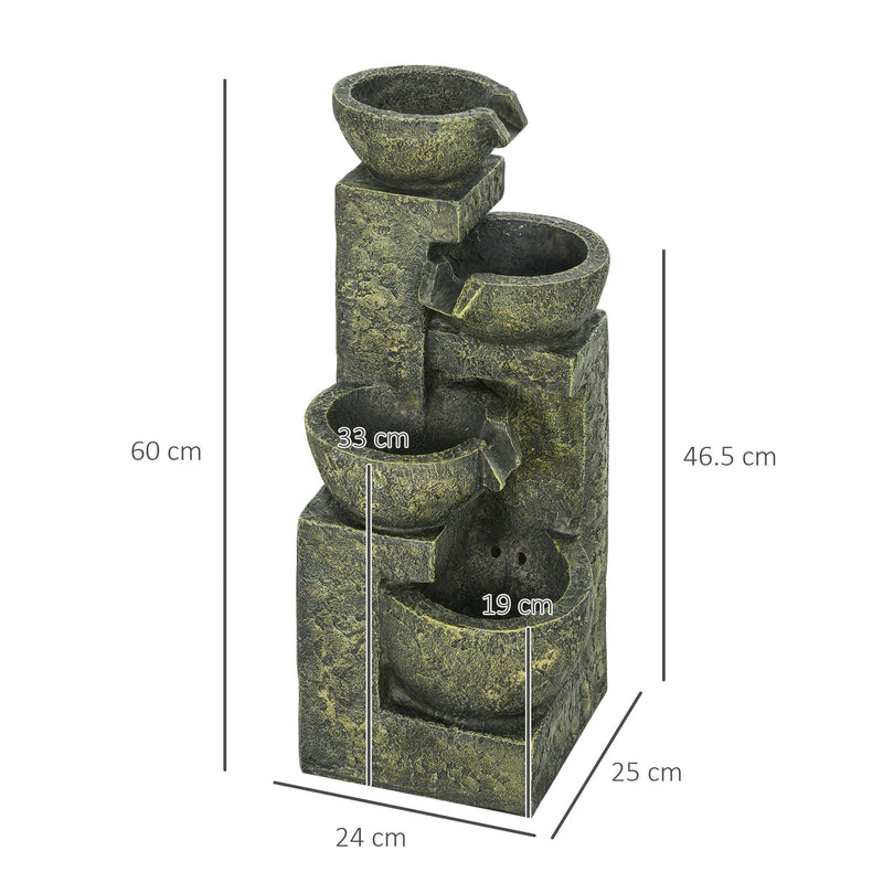 4 Tier Garden Water Fountain Feature with Stone Effect Bowls and Adjustable Water Flow