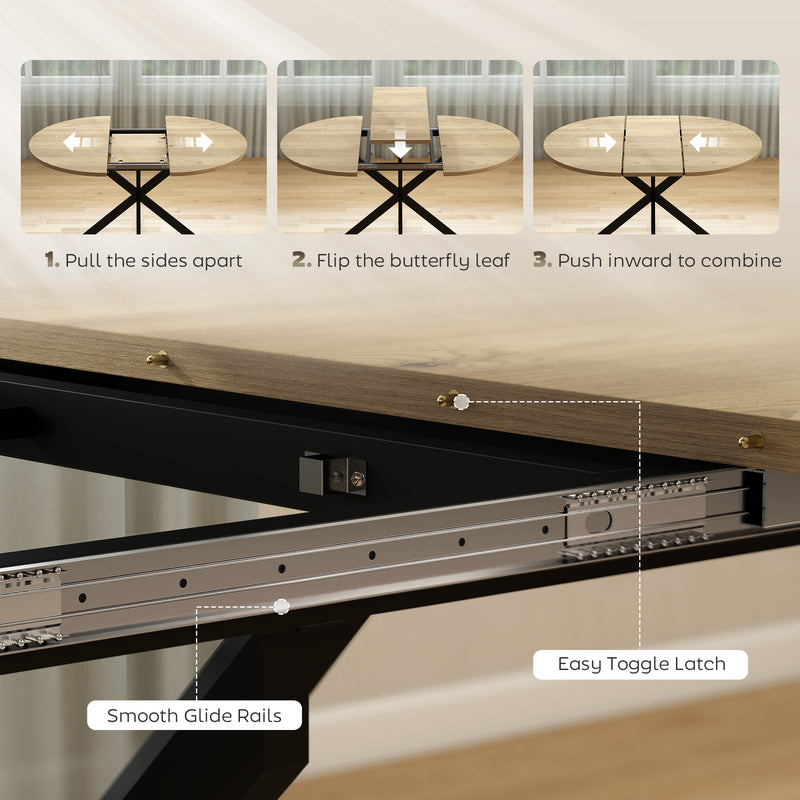 Extendable Dining Table for Flexible Family Meals with Easy Butterfly Leaf Natural Wood Black