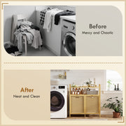 Bathroom Laundry Cabinet with Two Removable Sorting Baskets and Shelves Natural Cream AOSOM
