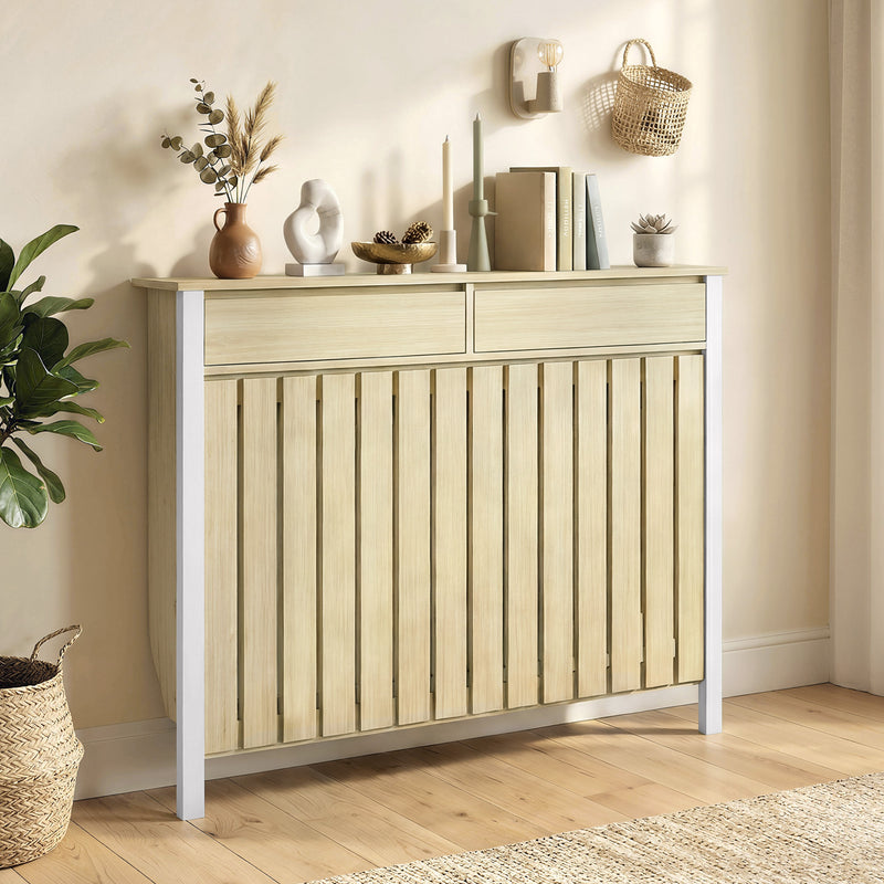 Radiator Cover with Drawers for Safe Heating and Extra Hallway Storage Oak White Homcom