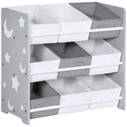 Kids Storage Rack With 9 Removable Baskets Ideal For Nursery Bedroom Or Playroom, Grey