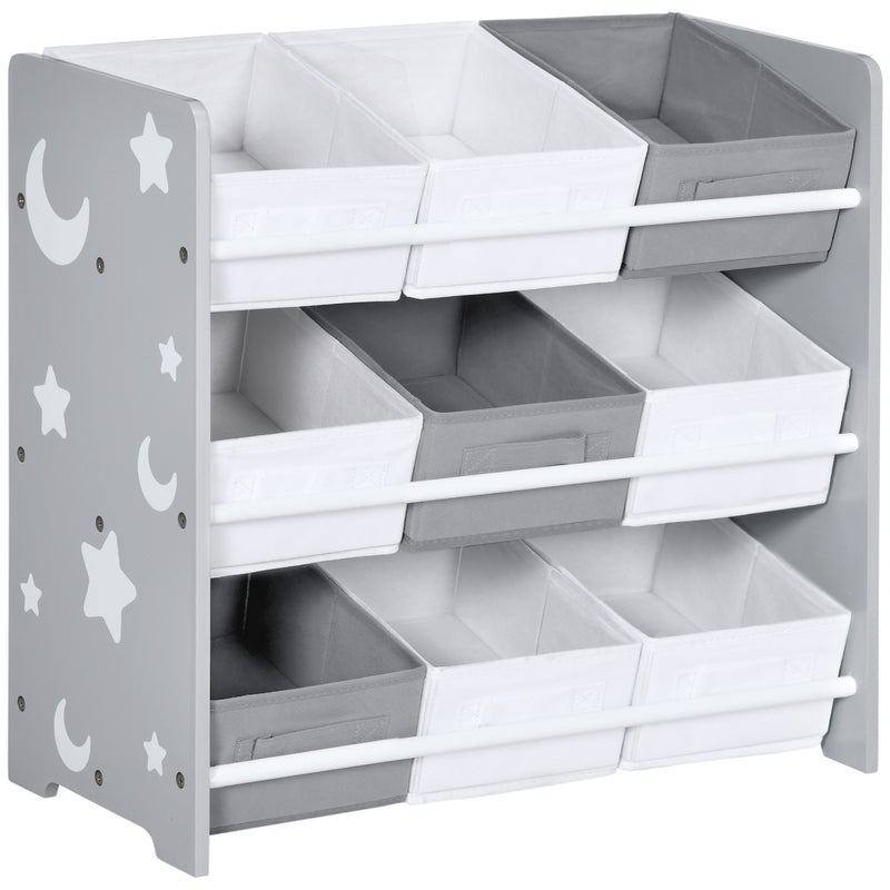 Kids Storage Rack With 9 Removable Baskets Ideal For Nursery Bedroom Or Playroom, Grey
