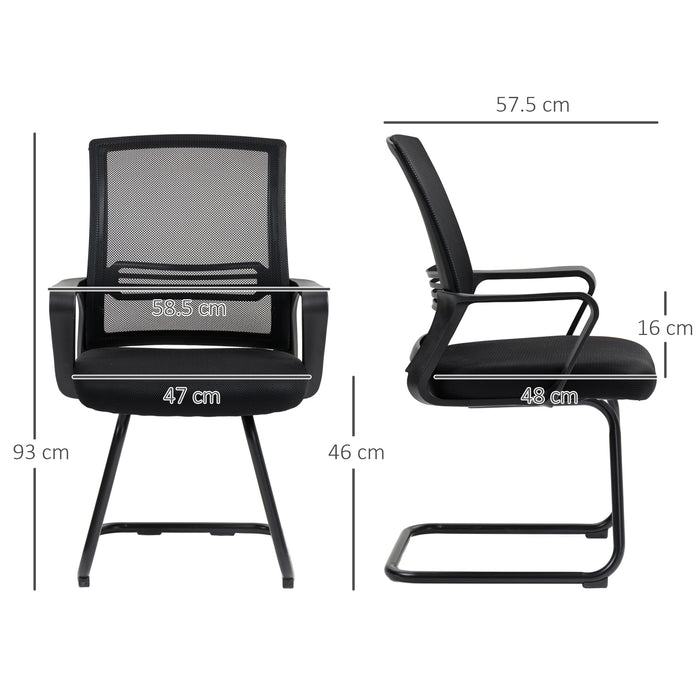 Black Ergonomic Desk Chair Without Wheels Padded Sled Base for Home Office or Conference by HOMCOM