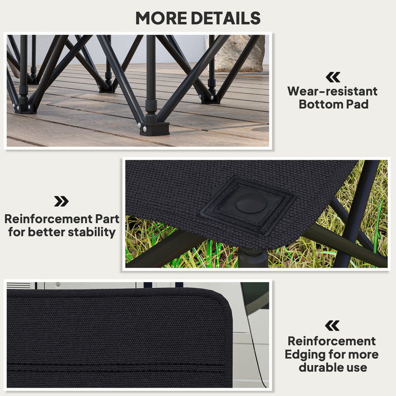 Folding 6 Seater Outdoor Bench with Cup Holders and Carry Bag for Events Black