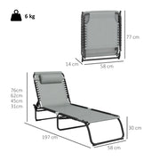 Light Grey Folding Sun Lounger with Four Recline Positions for Garden or Beach Use