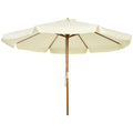 Beige 3.3m Garden Parasol With Wood Pole And Ruffled Canopy For Sun Protection