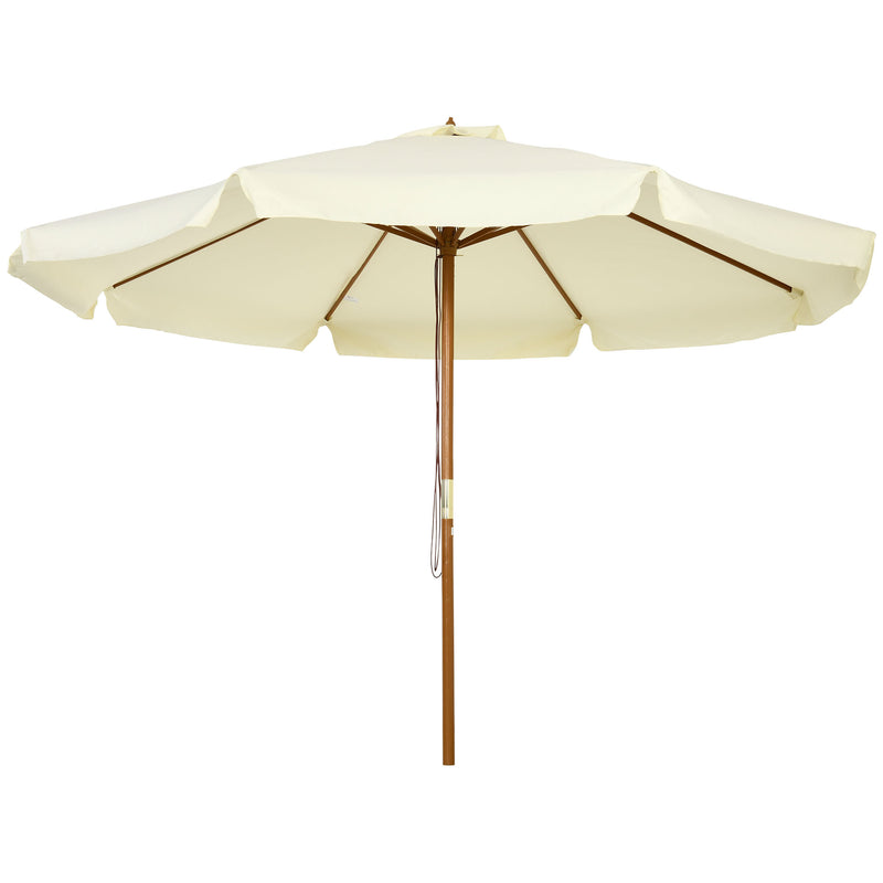 Beige 3.3m Garden Parasol With Wood Pole And Ruffled Canopy For Sun Protection