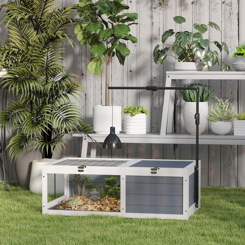 Wooden Tortoise Table with Pull Out Trays and Lamp Holder for Indoor Use Grey