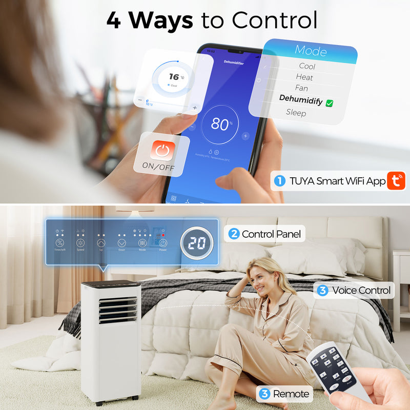 Portable Air Conditioner for Bedrooms and Small Flats with Smart WiFi Control White
