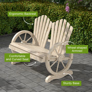 Outsunny Fir Wood Love Seats with Wheel-Shaped Armrests, Large Load-Bearing Chair, Natural Wood Finish AOSOM