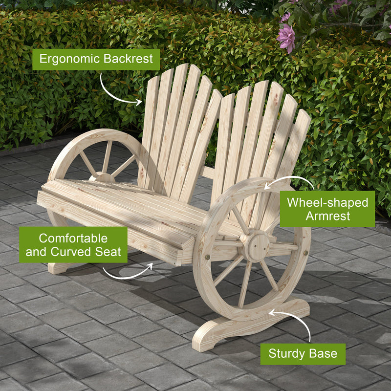 Outsunny Fir Wood Love Seats with Wheel-Shaped Armrests, Large Load-Bearing Chair, Natural Wood Finish AOSOM