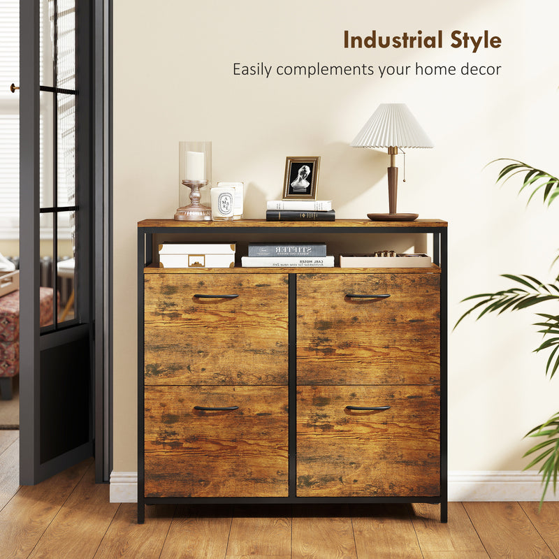 Shoe Storage Cabinet with 4 Flip Drawers and Open Shelf Ideal for Hallways, Rustic Brown