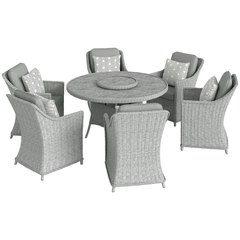 Rattan Garden Dining Set for 6 with Lazy Susan and Cushions for Easy Outdoor Meals Grey