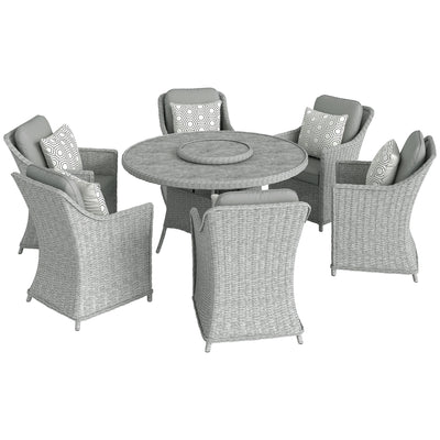 Rattan Garden Dining Set for 6 with Lazy Susan and Cushions for Easy Outdoor Meals Grey Outsunny