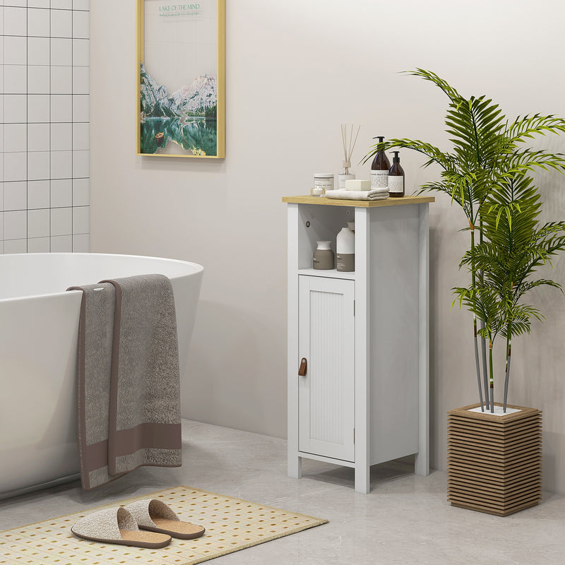 Slim White Bathroom Storage Cabinet With Shelves and Drawer by kleankin