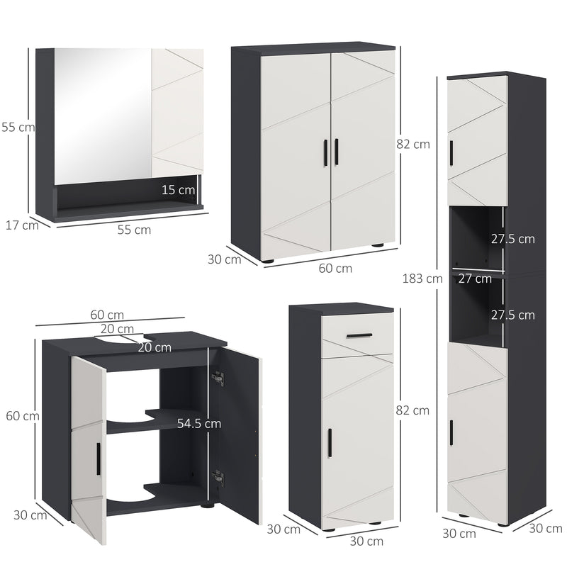 5 Piece Bathroom Furniture Set with Storage Cabinets Mirror and Sink Unit Grey AOSOM