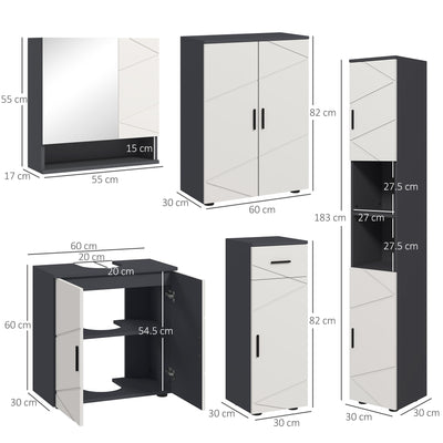 5 Piece Bathroom Furniture Set with Storage Cabinets Mirror and Sink Unit Grey AOSOM