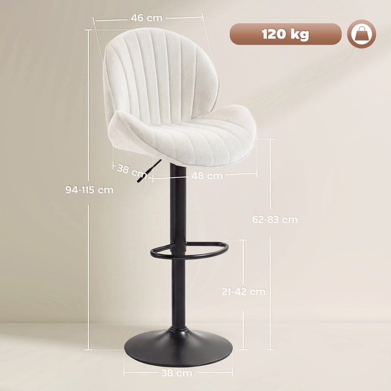 Bar Stools with Adjustable Height and Swivel for Kitchen Island or Breakfast Bar Cream AOSOM
