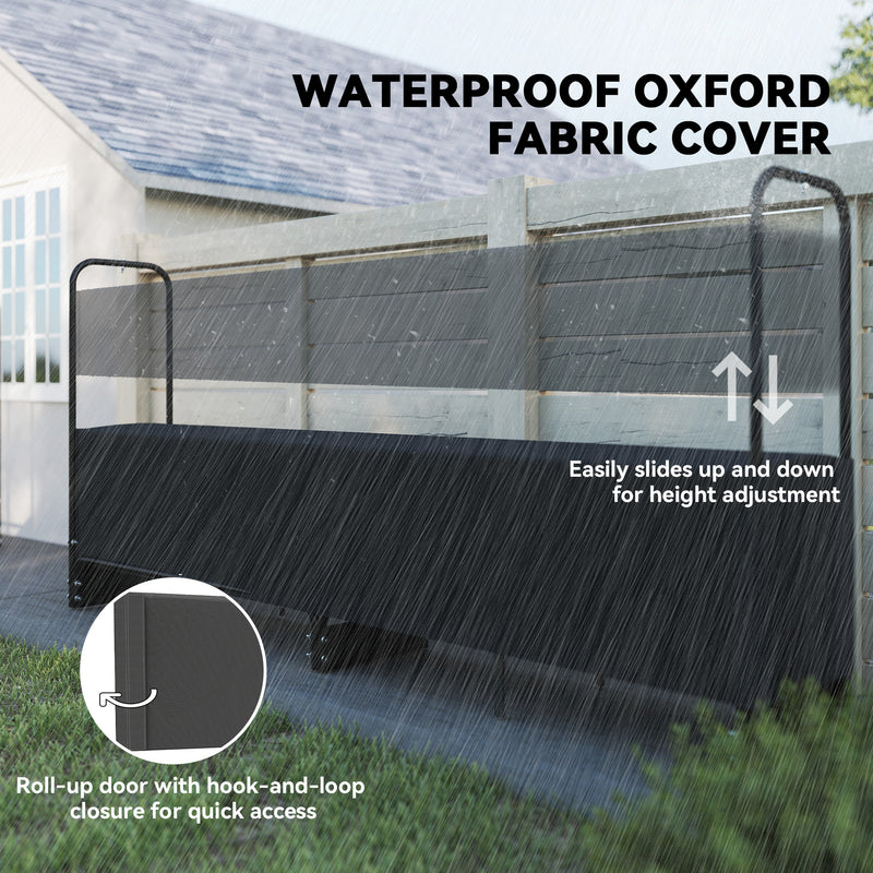 Heavy Duty Firewood Log Rack With Waterproof Cover For Outdoor Storage 300kg Black