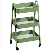Green Three Tier Rolling Storage Trolley with Wheels and Organiser Shelves