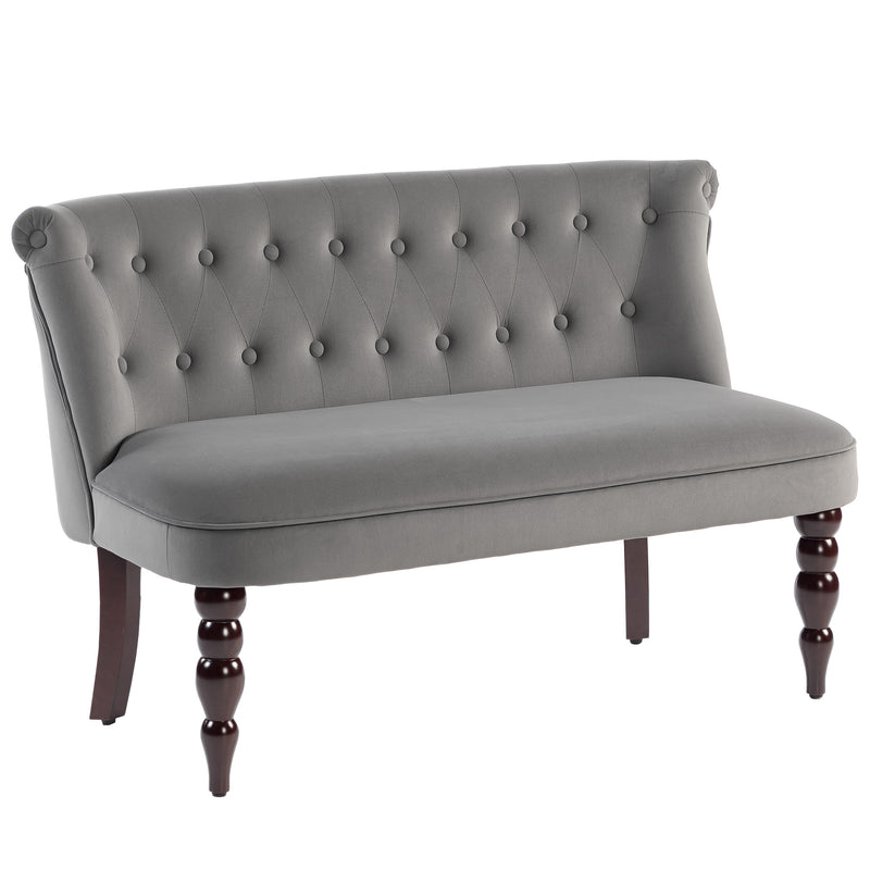 Charcoal Grey Velvet 2 Seater Wingback Sofa with Tufted Backrest and Wood Legs for Living Room