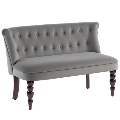 Charcoal Grey Velvet 2 Seater Wingback Sofa with Tufted Backrest and Wood Legs for Living Room Homcom
