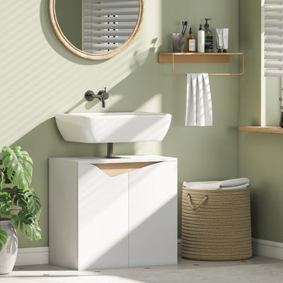 White Under Sink Bathroom Cabinet With Soft Close Doors Ideal For Pedestal Free Basins