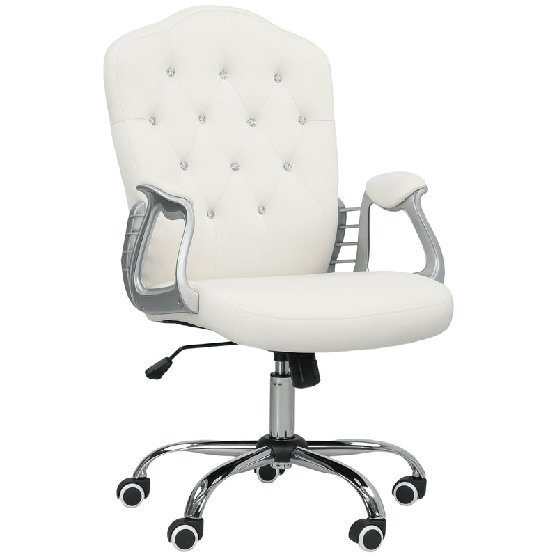Velvet Feel Office Chair With Diamante Studded Backrest Ideal For Home Workspace, Cream