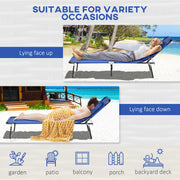 Blue Folding Sun Lounger Set of 2 with Adjustable Backrest and Face Hole for Garden Use