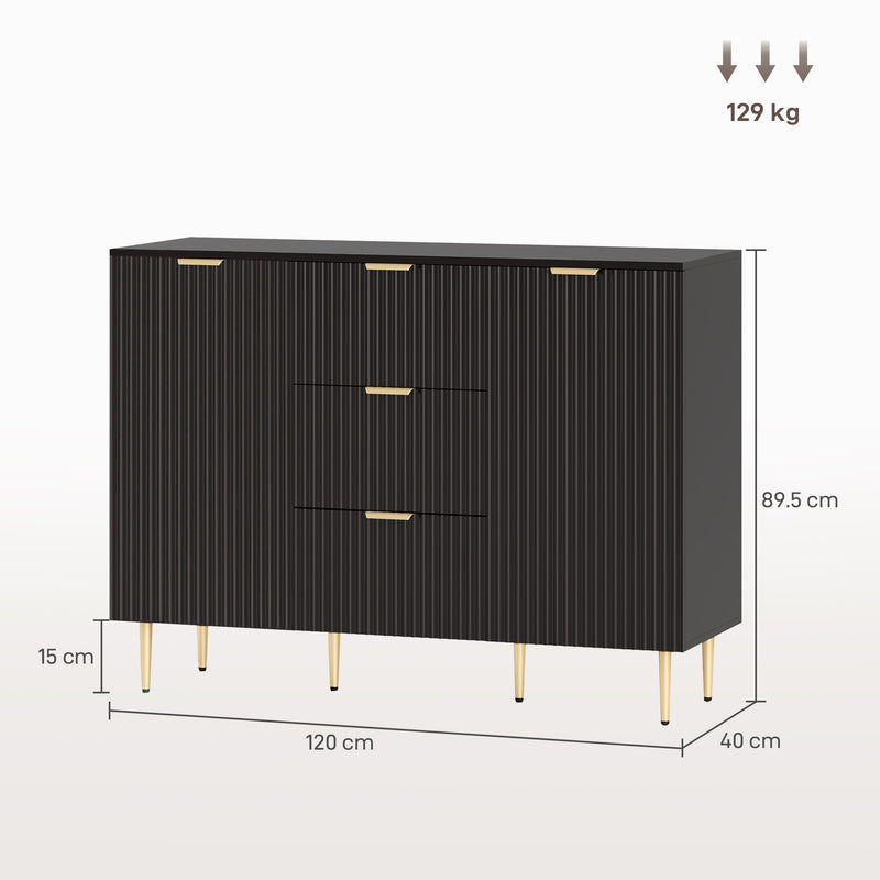 2 Door Sideboard with 3 Drawers and Adjustable Storage Shelves for Home Organisation Black