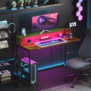 120cm Gaming Desk with LED Lights and Power Outlets Rustic Brown by HOMCOM