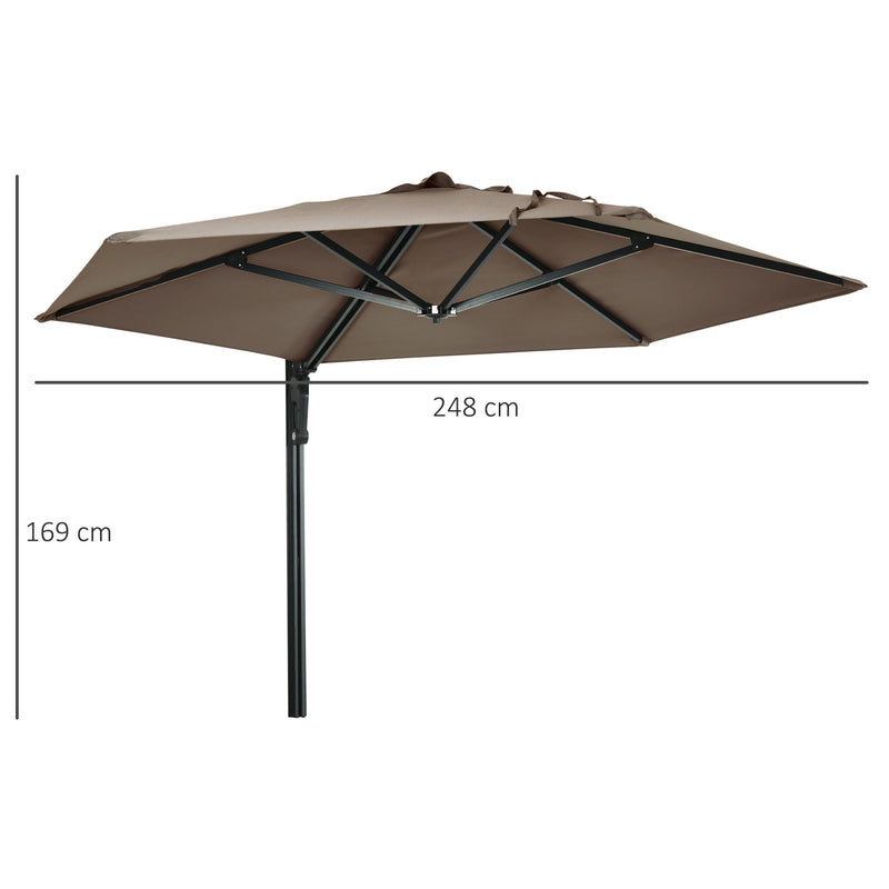 Khaki 25m Wall Mounted Garden Parasol With 180 Degree Rotating Canopy For Patio Use